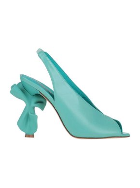 Turquoise leather slingback heeled  pumps