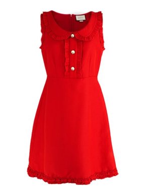 Gucci Red silk cotton ruffled shift dress