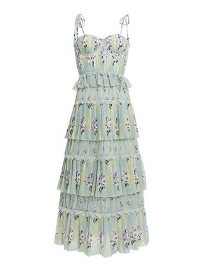 Self Portrait Mint Tiered Floral-print Chiffon Midi Dress