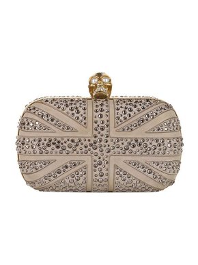 Alexander McQueen Britannia Skull Box Studded Suede Clutch Bag