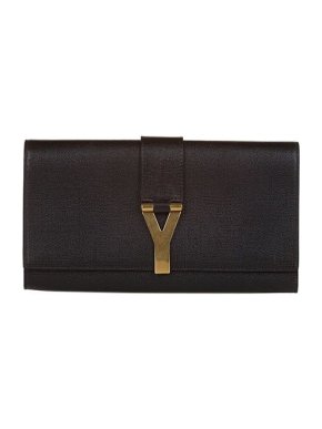 Saint Laurent Dark brown leather Chyc Ligne clutch bag