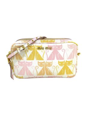 Miu Miu Pink & yellow cat print leather camera bag