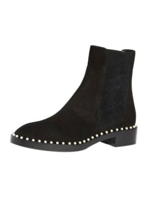 Stuart Weitzman Black suede & faux pearl Cline boots