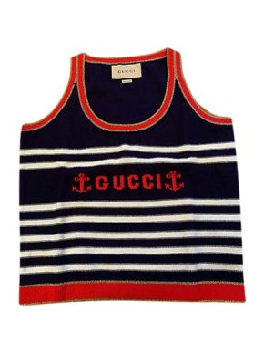 Gucci Tricolour striped cotton logo tank top
