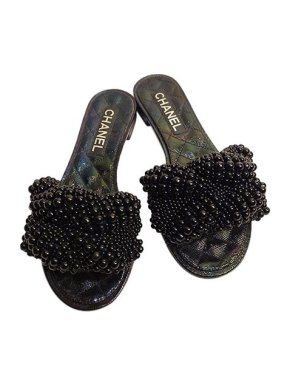 Chanel Black beaded slides