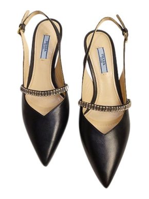 Prada Black leather & crystal slingback heeled pumps