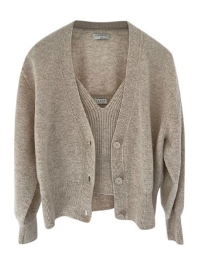 Sandro Beige ribbed knit wool camisole & cardigan