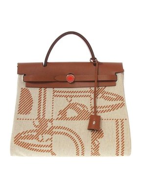Hermes Beige canvas & tan leather Brides de Gala Toile H Herbag zip 31 bag