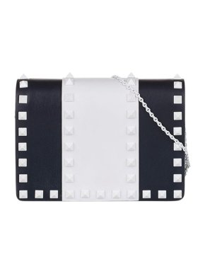 Valentino Garavani Black & white Rockstud VLTN wallet on chain
