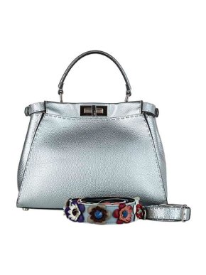 Fendi Silver leather floral strap Peekaboo bag