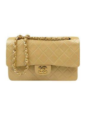 Chanel Beige lambskin leather quilted double flap bag