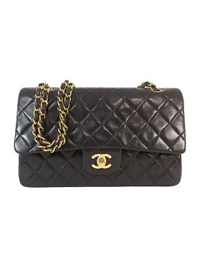 Chanel Black lambskin leather quilted double flap bag