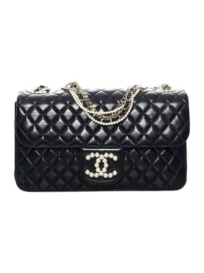 Chanel Black lambskin leather quilted Westminster Pearl flap bag