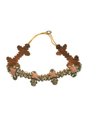 Deepa Gurnani Leather & crystal necklace
