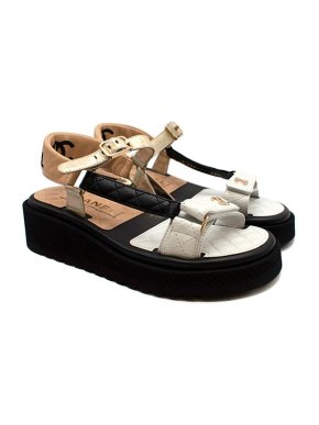 Chanel Tri-Colour Leather Platform Dad Sandals