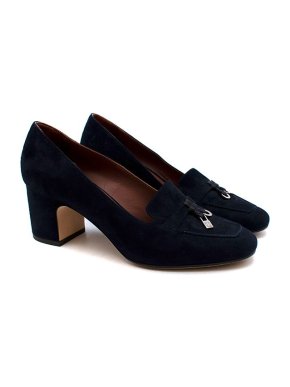 Loro Piana Bleu Nuit Doblis My Charms Heeled Loafers