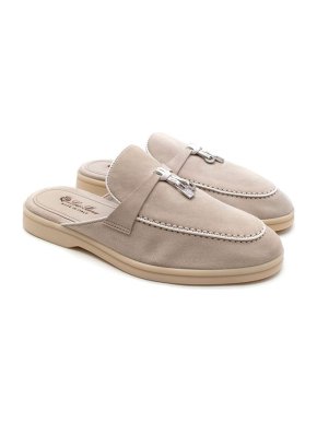 Loro Piana Greige suede Summer Walk Charms Babouche mules