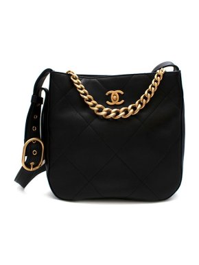 Chanel Black Lambskin Chain Handle Hobo Bag