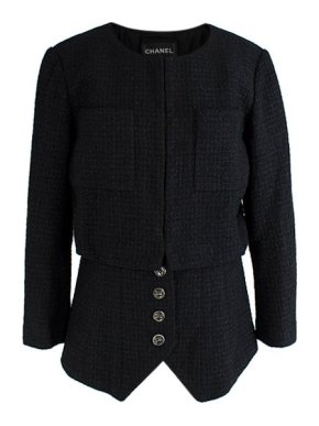 Chanel Black houndstooth tweed collarless jacket