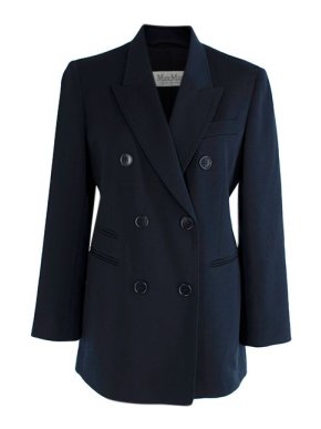 MaxMara Navy Virgin Wool & Cotton Blend Double Breasted Blazer