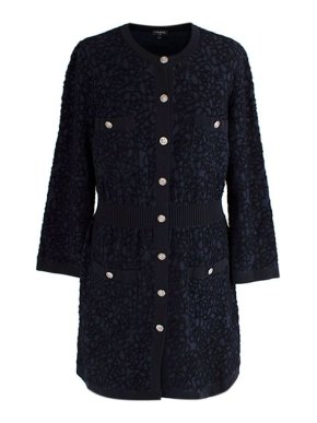 Chanel Blue & Black Flocked Embroidered Long Cardigan