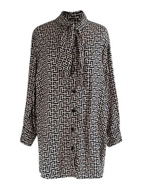 Balmain Black & white monogram Carpet lavaliere blouse
