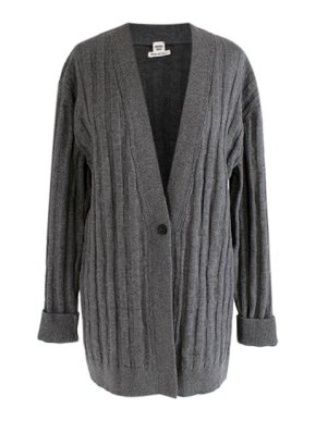 Hermes Grey H Cable Knit Virgin Wool Cardigan