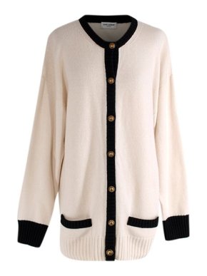 Saint Laurent Cream & black cashmere longline cardigan