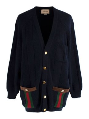 Gucci navy wool-blend web trimmed cardigan