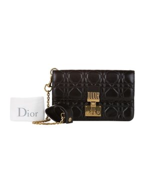 Black Cannage leather Dioraddict wallet on chain