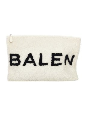Balenciaga White & black shearling logo clutch bag