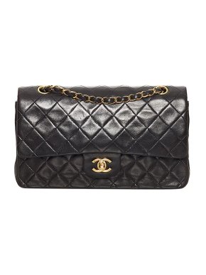 Chanel Black lambskin leather quilted medium Double Flap bag