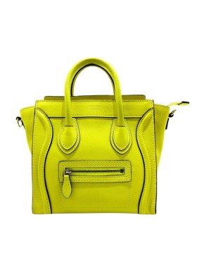 Celine Neon yellow leather Nano Luggage tote bag