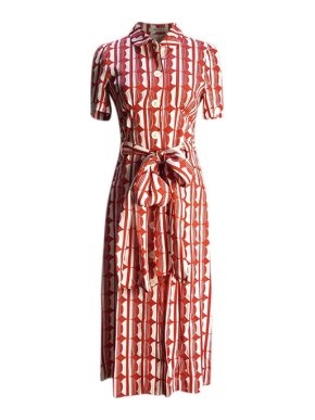 Miu Miu Red & ivory crepe shirt dress