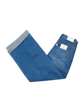 SJYP Mid-wash denim wide leg raw hem jeans