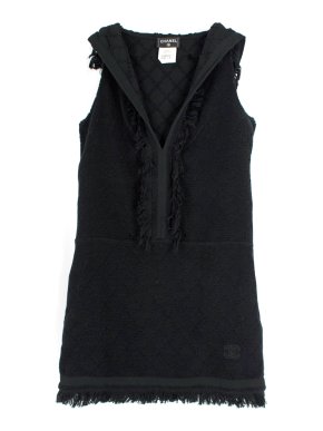 Chanel Hooded Black Diamond Quilting Towelling Mini Dress