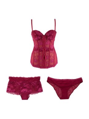 La Perla Bordeaux Lace Corset Lingerie Set