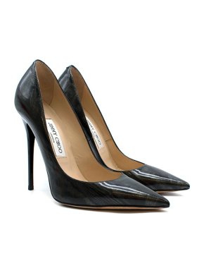 Jimmy Choo Black oil-slick patent heeled pumps