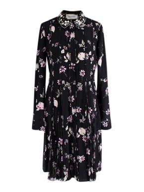 Valentino Garavani Black Floral Embellished Plisse Detail Dress