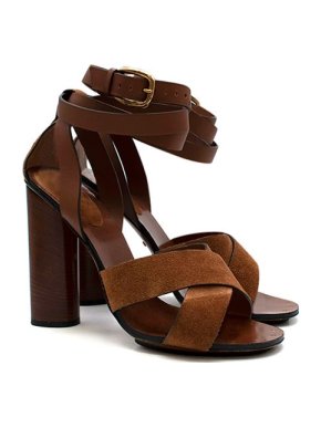 Gucci Tan Suede Ankle Wrap Sandals