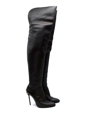 Tom Ford black leather exposed zip OTK heeled boots