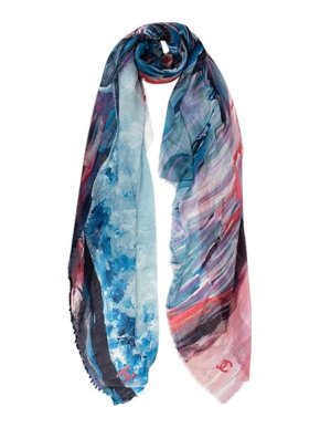 Chanel Blue & Pink Brushstroke Print Silk & Cashmere Stole