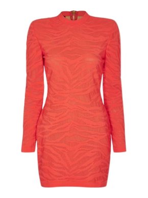 Balmain Zebra Coral Fitted Mini Dress