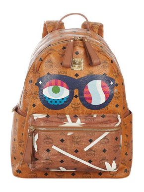 MCM Cognac-brown Visetos leather printed backpack