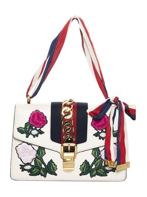 Gucci White leather embroidered Sylvie bag