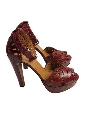 Alaia Burgundy leather cut out platform heeled sandals
