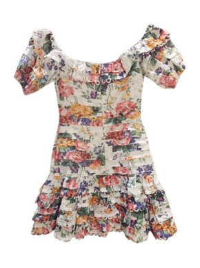 Zimmermann Floral linen ruched off-shoulder dress