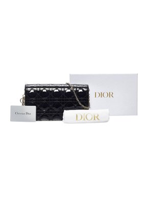 Dior Black Cannage quilted patent wallet on chain