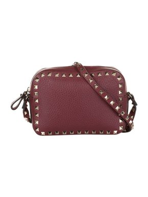 Valentino Garavani Burgundy leather Rockstud camera bag