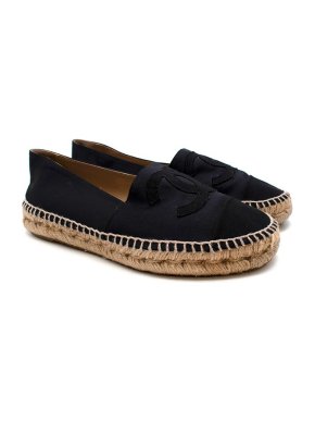 Chanel Black Satin & Grosgrain Espadrilles